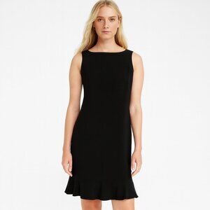 Ann Taylor Black Crepe Sleeveless Ruffle Flutter Hem Sheath Dress Office 14P